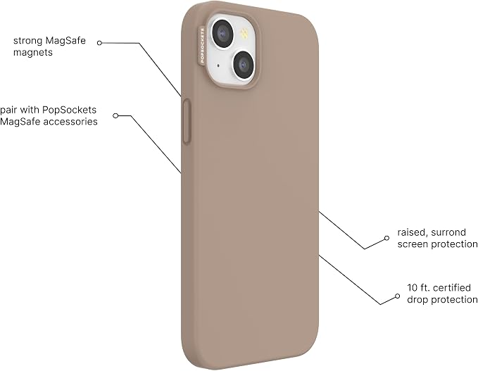 PopSockets iPhone 15 Phone Case with MagSafe- Latte | Magnetic, Wireless Charging, Camera & Drop Protection, Brown, Plain, Cream, Beige, Summer Spring