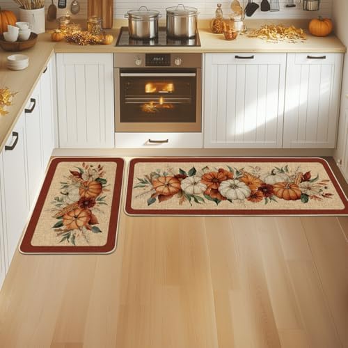 Artoid Mode Corn Flower Pumpkin Fall Kitchen Mats Set of 2-24x35+24x59