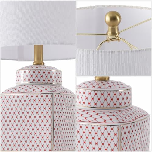 JONATHAN Y Cleo 21.5" Red & White Ceramic Table Lamp with Brass Base