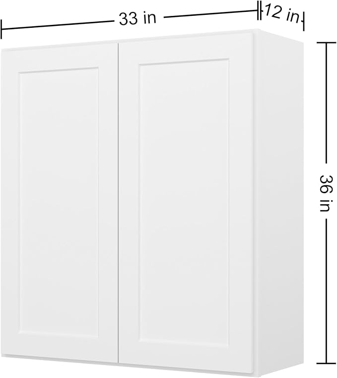 Furinno Shaker Wall Kitchen Cabinet 2-Doors-2 Shelves, Ready to Assemble, 12 D x 33 W x 36 H, White