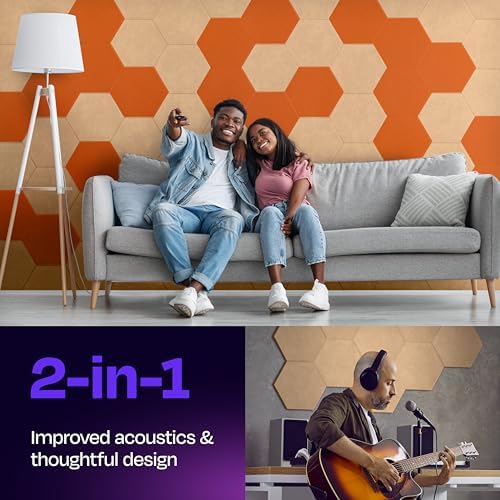 Acoustic Panels 12-Pack Soundproof Wall Panels 12"X10.4"X0.4" Sound Panels High Density Sound Dampening Panels - [Soft Camel Hexagon]