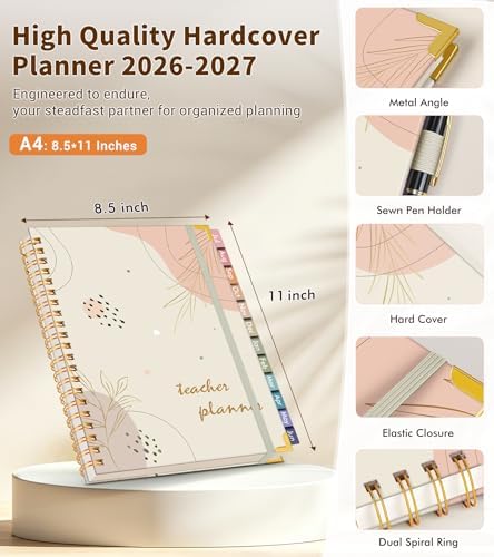 Teacher Planner 2026-2027, July 2026 - June 2027, Academic Weekly & Monthly Calendar Planner with Tabs, 8.5" x 11" A4 Teacher Lesson Plan Book with 7 Periods, Daily Agenda School Organizer for Teacher Student Homeschool, Bohemia