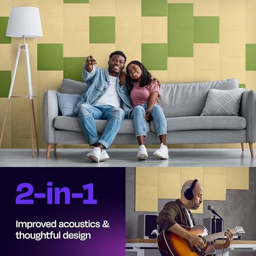 Acoustic Panels 12-Pack Soundproof Wall Panels 12"X12"X0.4" Sound Panels High Density Sound Dampening Panels - [Cancun Sand Square]