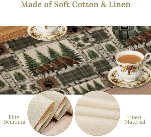 Vintage Rustic Cabin Moose Deer Bear Table Runner, Retro Bear Cottage Country Style Cabin Farmhouse Dinner Runner for Home Kitchen Dining Table Decoration 13"x120"