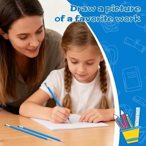 12 PCS Light Blue Pencils with Eraser, Pre-Sharpened HB Pencils for Writing & Drawing, School Supplies for Kids Homework, Tests, Art Crafts & Teacher Grading (Light Blue)