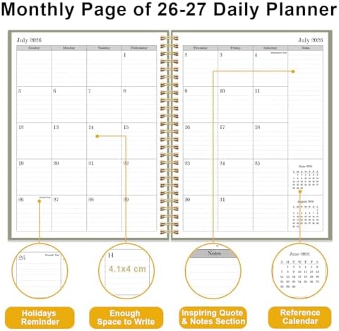Daily Planner 2026-2027 - July 2026 to June 2027, 7" x 10", Green