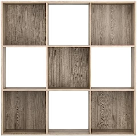 9 Cube Storage Shelf Organizer, Wood Bookshelf Organization Unit, Cube Shelves for Home Office Bedroom Living Room, Natural
