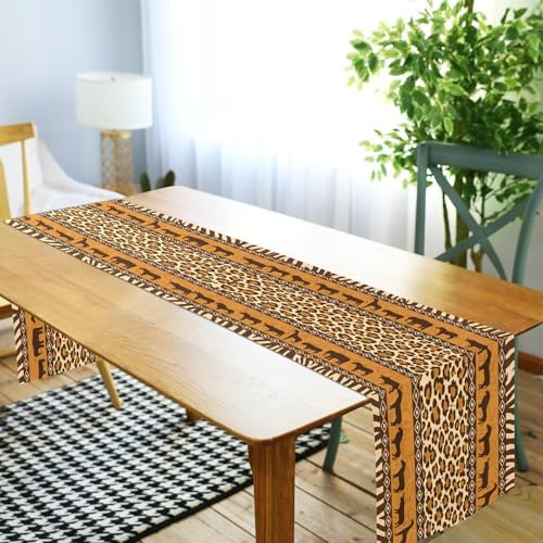ALAZA Double-Sided African Leopard Print Table Runner 14x108 Inches Long,Table Cloth Runner for Wedding Birthday Party Kitchen Dining Home Everyday Decor