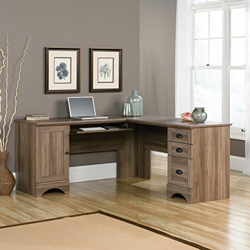 Sauder Harbor View Computer Desk, 66.14"D x 66.14"W x 30.28"H , Salt Oak finish