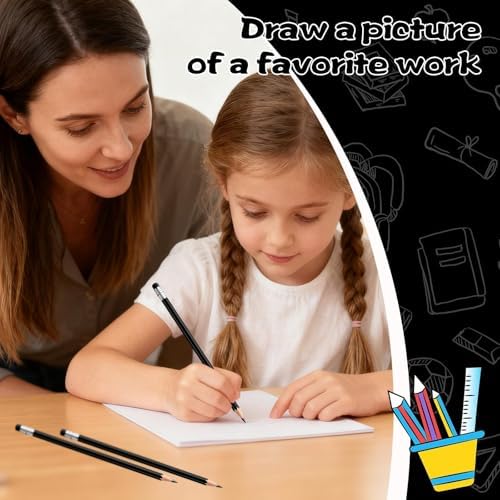 12 PCS Black Pencils with Eraser, Pre-Sharpened HB Pencils for Writing & Drawing, School Supplies for Kids Homework, Tests, Art Crafts & Teacher Grading (Black)