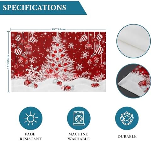 Red Christmas Placemats Set of 6, White Xmas Tree Snowflakes Red Balls Heat Resistant Washable Table Place Mats Winter Cotton Table Linens Party Holiday Decor for Kitchen Dining Outdoor Indoor