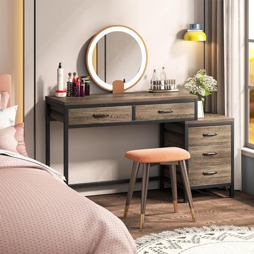 Tribesigns Computer Desk with 5 Drawers, Reversible Home Office Desks
