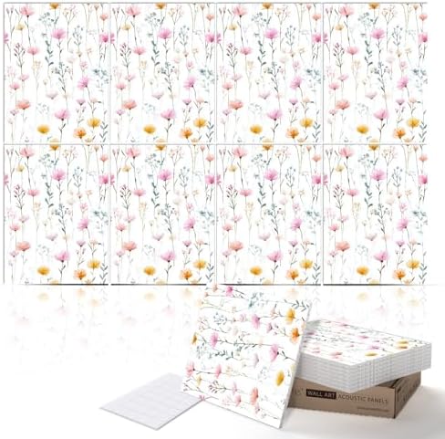 PINWELIFE® Acoustic Art Tiles – 8-Pack 12"x16" Sound Absorbing Panels, Seamless Wallpaper-Style Decorative Acoustic Wall Art, Echo Reduction for Home Studio/Office, Nano Tape Included