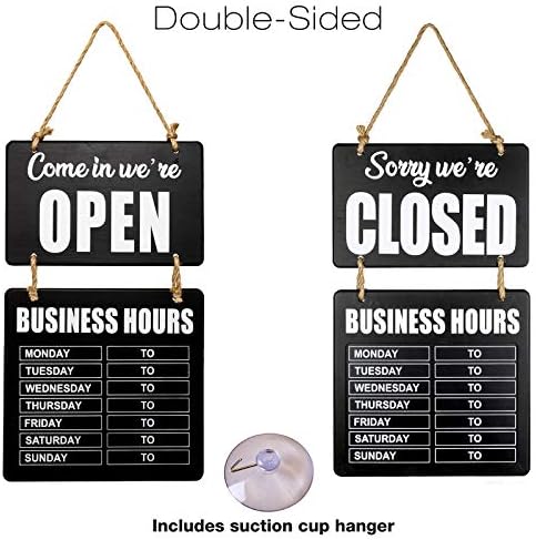 Excello Global Products Business Hours Hanging Chalkboard Black Welcome Chalk Boards for Restaurant Door Sign (Double Sided Open/Closed) Hangable & Decorative (Black)
