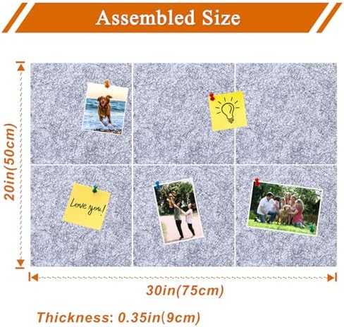 Square Felt Cork Bulletin Board Tiles, Self Adhesive DIY Felt Pin Board for Wall 30" x 20" with 35 Pushpins for Office School Home Wall Decor Stickers Memos Photos Display (Light Grey)