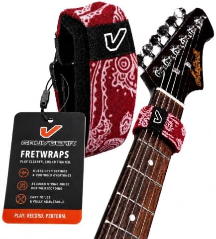 Gruv Gear Fret Wrap & Guitar Mute, Fretwrap for Acoustic, Electric & Bass | String Dampener Recording, Tapping & Practice Accessory (1 Pack, Medium Bandana Red, Fits 5 String Bass, 7 String Guitar)