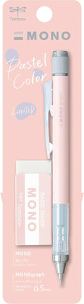 Tombow MONO Graph and MONO Eraser, 0.5 mm, Coral Pink, Precision with 4 mm Tip, Innovative Shake Mechanism, More Stable Brass Pliers, Refillable, Includes Eraser [SH-MG84-PE04A]