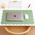 Orelle Scalloped Desk Mat | Vegan Leather Desk Mat for Keyboard and Mouse, Laptop, Makeup Vanity | Computer Desk Pad Mat | Office Desk Cover Mat | Desk Blotter Mat | 30 x 15” | Green