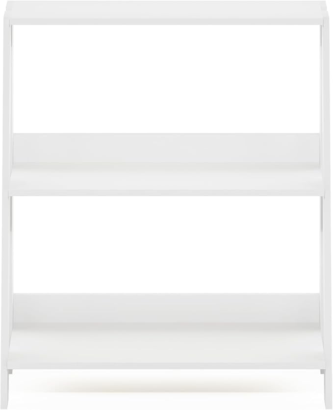 Furinno Ladder 3-Tier Book Shelf, Ladder Shelf, White | 9.3 x 23.6 x 27, Open Design Bookshelf, Display Storage Bookcase, Living Room, Home Office