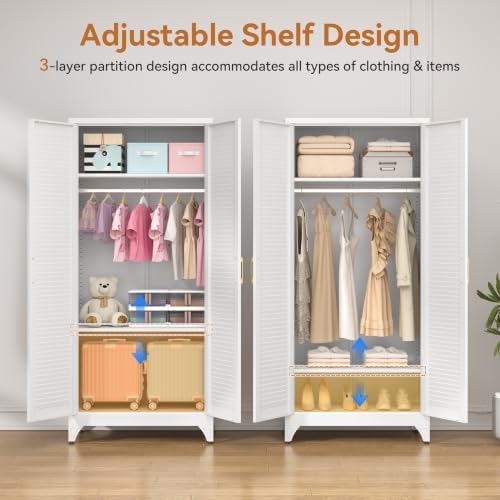 Polup Metal Armoire Wardrobe Closet with Doors, 71" Tall Wardrobe Cabinet