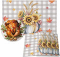 Fall Pumpkins Leaves Placemats Set of 4, Thanksgiving Heat Resistant Washable Table Place Mats Rustic Farmhouse Gray Buffalo Plaid Table Linens Party Decor for Home Kitchen Dining Outdoor Indoor