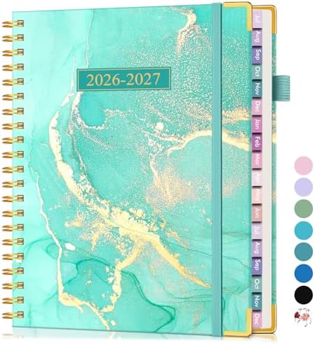 Academic Planner 2026-2027, 18 Months Weekly and Monthly Hardcover Planner, July 2026 - December 2027, 8.5" x 11" A4 Large Daily Calendar Planner Book with Tabs, Spiral College School Agenda Organizer for Student Teacher, Teal Marble