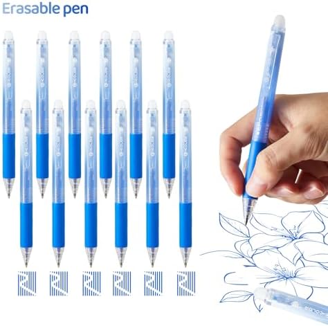 12Pcs Retractable Erasable Gel Pens Clicker,Fine Point 0.7mm Smooth Writing Pens,For Writing Journaling Taking Notes School Office Home. (12Blue)