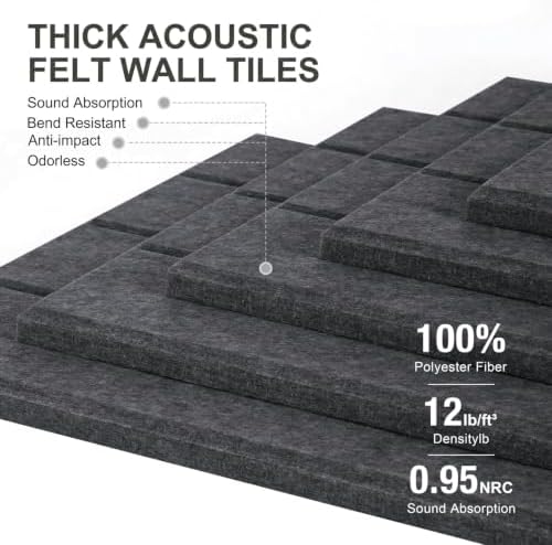 0.47" Thick Felt Wall Tiles 36"x24" Cork Board Alternative 6 Pack 11.81"x11.81"Felt Bulletin Board Pin Board with Removable Adhesive tape&30 Pushpins for Home Office School(Bold-Charcoal Grey)