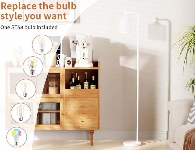 Ziisee Floor Lamps for Living Room - Industrial Standing Lamp with Glass Shade, Modern White Floor Lamp with LED Bulbs, Farmhouse Floor Lamp for Bedroom, Tall Lamp for Office - White