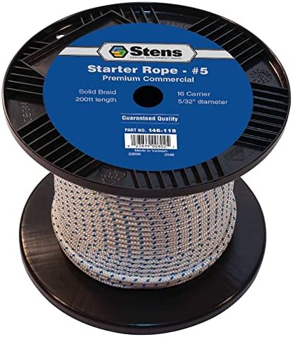 Stens 146-118 Solid Braid Starter Rope, Braided Rope For Starter Recoil, Heavy Duty Rope And Pull Cord, Durable Rope For Making Knots, Strong Rope With Low Stretch, 5 Solid Braid, 200 ft (Multicolor)