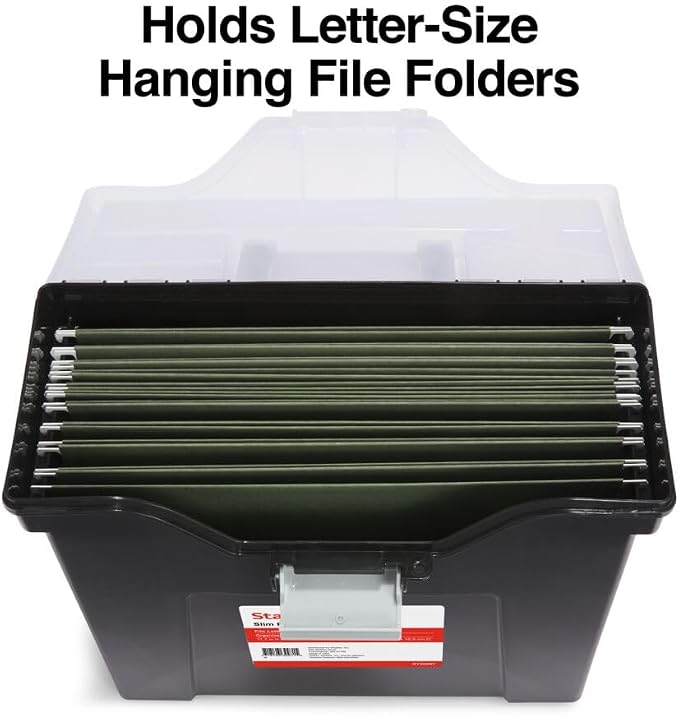 STAPLES Slim Portable File Tote, Letter Size, Black, 2/Pack | Lightweight storage tote for transporting and organizing hanging files.