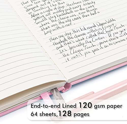 feela 3 Pack Notebooks Journals Bulk, Hardcover Notebook Classic Ruled Lined Journals with Pen Holder for Women Girls School Business Supplies, with 3 Black Pens, 120 GSM, 5.1”x8.3”, A5, Rose Pink