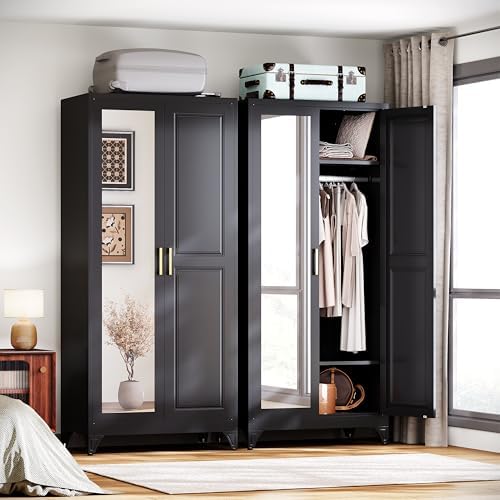 UNICOLY Armoire Wardrobe Closet，71" H Metal Wardrobe Cabinet with Mirror