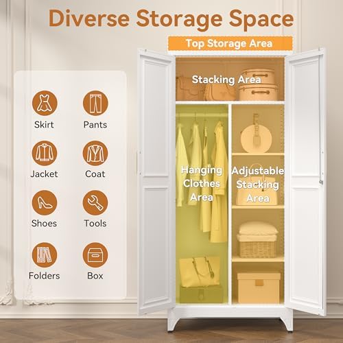 Polup 71" Tall Metal Armoire Wardrobe Closet with Doors and Lock