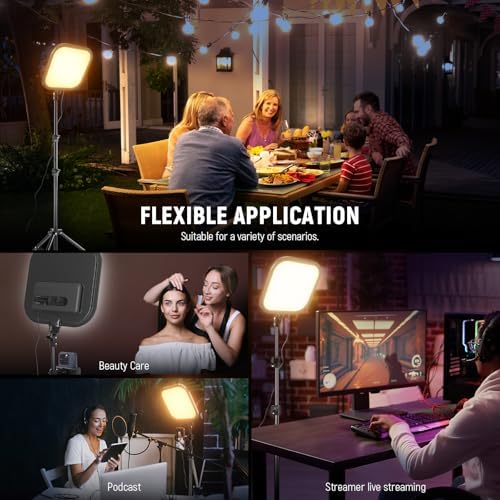 NEEWER Basics 2 Pack 15W 10.8" LED Video Light Panel Lighting Kit with 63" Tripod Stands, Edge Lit Bi Color Dimmable Studio Light 816lux CRI95+ for Photography Filming Recording Streaming, L220