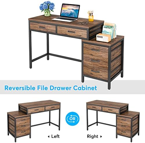 Tribesigns Computer Desk with 5 Drawers, Reversible Home Office Desks