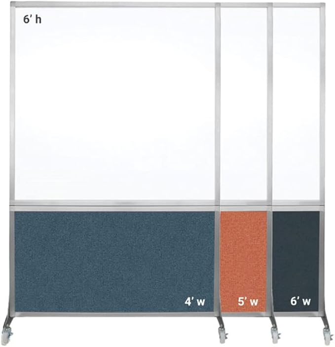DivideWrite Mobile Whiteboard | Double Sided Dry Erase Board | Portable Office Cubicle Partition | Display for Classrooms, Conference Rooms, Meeting Areas and More | Navy Blue Fabric 4' Wide X 6' Tall
