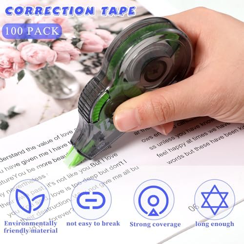 Yexiya 100 Pcs Correction Tapes Original Correction Wide Eraser Applicator Easy to Use Applicator Translucent Tapes Shows for Office Note Journal Scrapbooking, 0.2 Inch x 39.4 Feet
