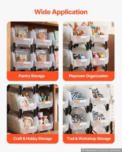 VEVOR Plastic Stackable Storage Bins, 10.9 x 5.5 x 5.1 inch (8 Pack), Plastic Containers for Organizing & Storage Bins for Closet, Garage, Small Parts, Office Supplies, Other Accessories, Transparent