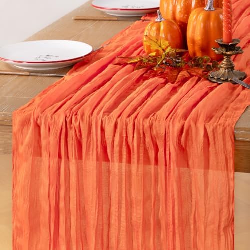 Orange Cheesecloth Table Runner Fall Boho Wedding Birthday Home Decor