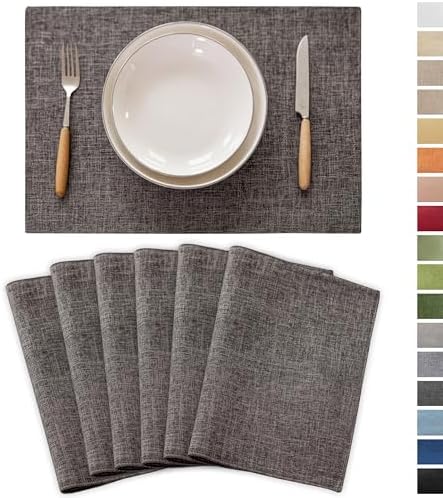 Demetex Placemats Table Mats Set of 6 Heat Resistant Washable Cloth Place Mats for Dining Table Holiday, Dark Grey