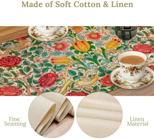 William Morris Original Design Red Rose Table Runner Vintage Floral Table Runner for Dining Table Decor 13 x 70 Inch