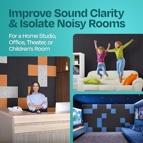 Acoustic Panels 12-Pack Soundproof Wall Panels 12"x12"x0.4" Decorative Sound Dampening for Your Home, Office, Studio, Bedroom & More with Unique LineWave Carving [Dark Gray]