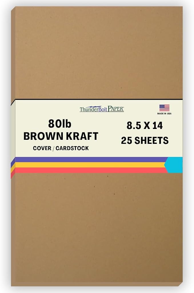 25 Brown Kraft Fiber 80# Cover Paper Sheets - 8.5" X 14" (8.5X14 Inches) Legal|Menu Size - Rich Earthy Color with Natural Fibers - 80lb/pound Cardstock - Smooth Finish