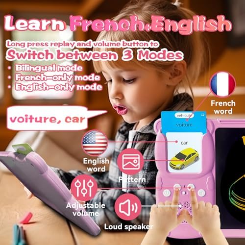 Writing Drawing Tablet with Talking Flash Cards - French Pink