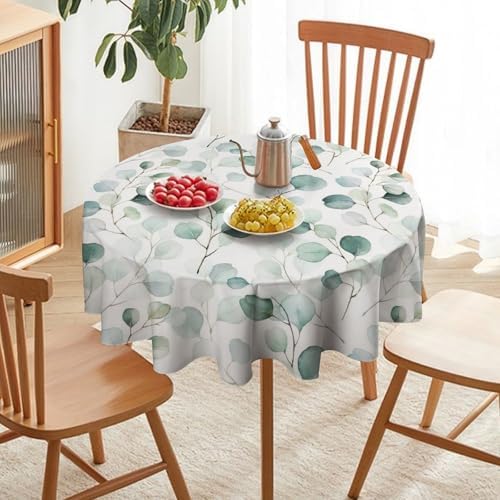 Eucalyptus Leaf Tablecloth, Spring Botanical Sage Green Watercolor Floral Plant Branches Print Table Cloth for Home Kitchen Dining Outdoor Patio Wedding Decor, 60x60in