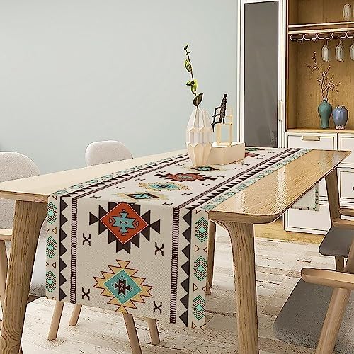 Aztec Southwest Table Runner,Ethnic Style Design Geometric Table Runners Table Setting Decor for Garden Farmhouse Wedding Party Holiday Dinner Home 13x60 Inch