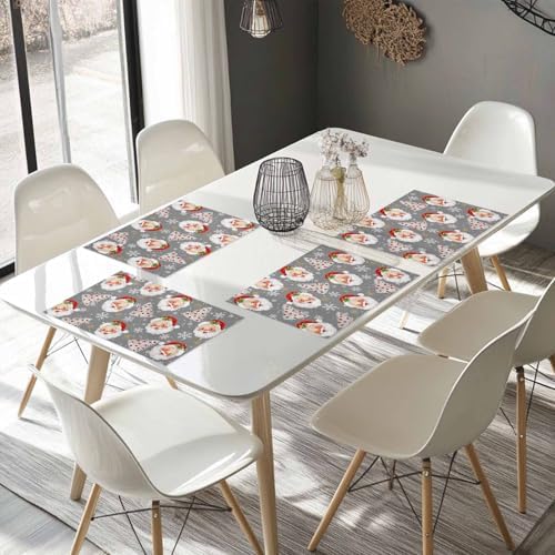 Grey Christmas Placemat 1PC, Santa Claus Merry Christmas Tree Heat Resistant Washable Table Place Mats Winter Snowflake Cotton Table Linens Party Holiday Decor for Kitchen Dining Outdoor Indoor