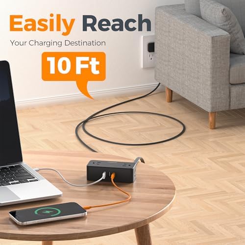 TESSAN Extension Cord 10 FT, Power Strip with 900J Surge Protection, Black