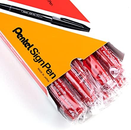 Pentel Sign Pen Fiber-Tipped Pen, Red Ink, Box of 12 (S520-B)